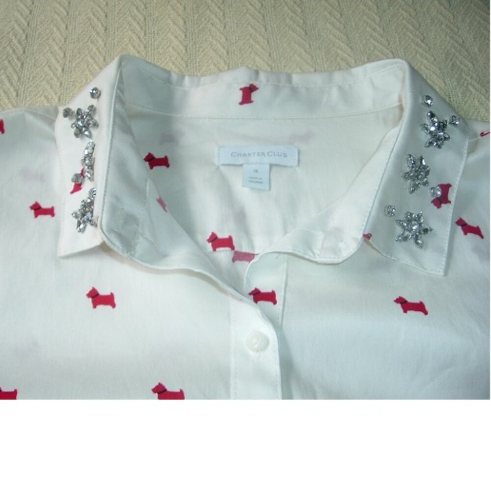 NWT Charter Club Scottie Scotty Dogs/Rhinestones Large Size 18 Blouse Top